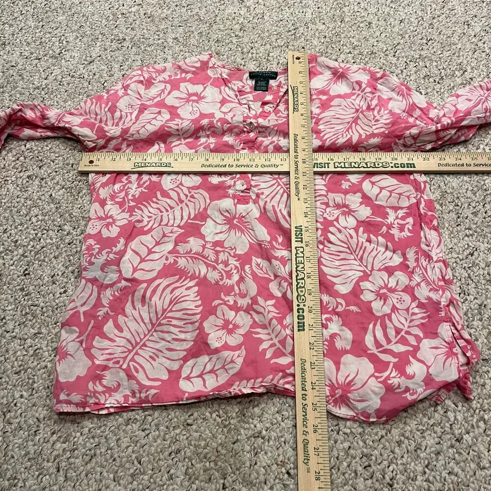 Lauren Ralph Lauren Floral Popover Blouse Sz L 100% Cotton Summer Coastal - Picture 5 of 5